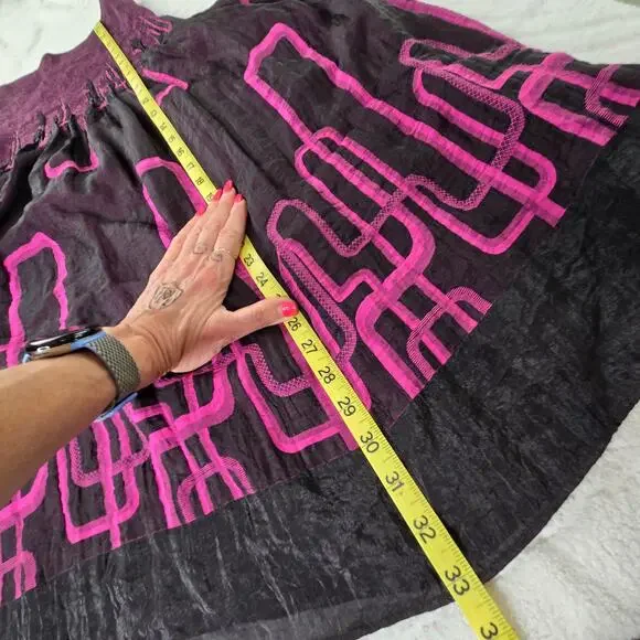 ๐ Lapis Anthropologie EUC Tube Dress Geometric Cityscape Strapless OS purple - Picture 17 of 17